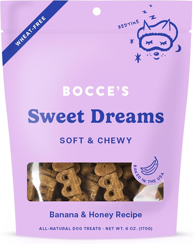 Bocce's Bakery Dailies Sweet Dreams Dog Treats for Bedtime Support, Wheat-Free Dog Treats, Made with Real Ingredients, Baked in The USA, All-Natural Soft & Chewy, Banana & Honey, 6 oz