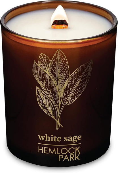 Hemlock Park Amber & Gold Wood Wick Candle Handcrafted with Natural Coconut Wax (Standard 7.2 oz, Sage)
