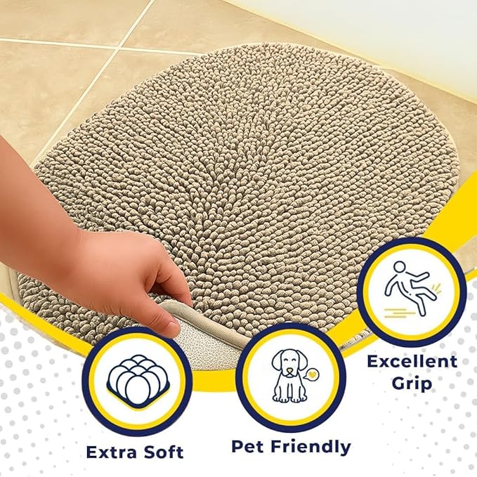 Muddy Mat® Shown on TV – Super Absorbent Microfiber Dog Door Mat for Muddy Paws, Non-Slip Washable Pet Rug, Quick Dry Chenille Entryway Carpet,Machine Washable Indoor Outdoor Mat, Beige Oval 5ft x 7ft
