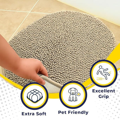Muddy Mat® Shown on TV – Super Absorbent Microfiber Dog Door Mat for Muddy Paws, Non-Slip Washable Pet Rug, Quick Dry Chenille Entryway Carpet,Machine Washable Indoor Outdoor Mat, Beige Oval 5ft x 7ft