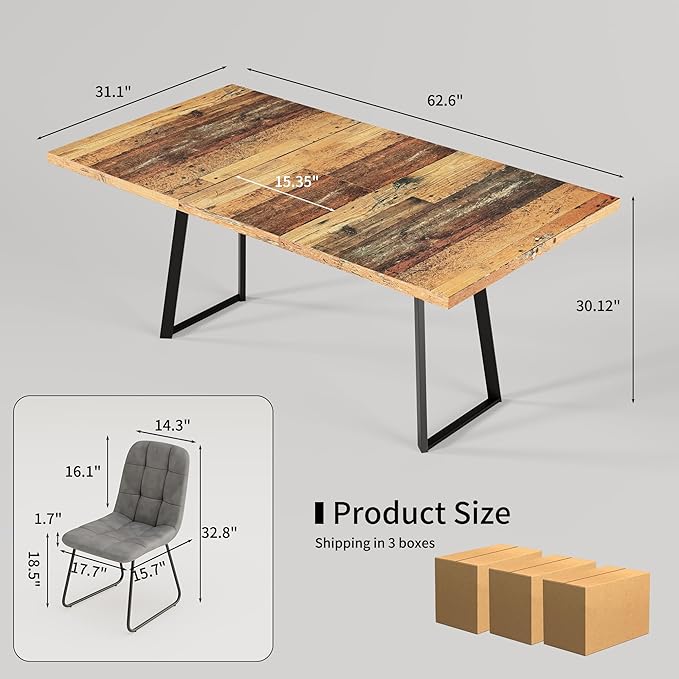 ZckyCine Extendable Dining Table Set 47"-63", Rustic Wood Table with 6 PU Leather Chairs, Modern Scandinavian Dining Room Furniture for Kitchen Apartment