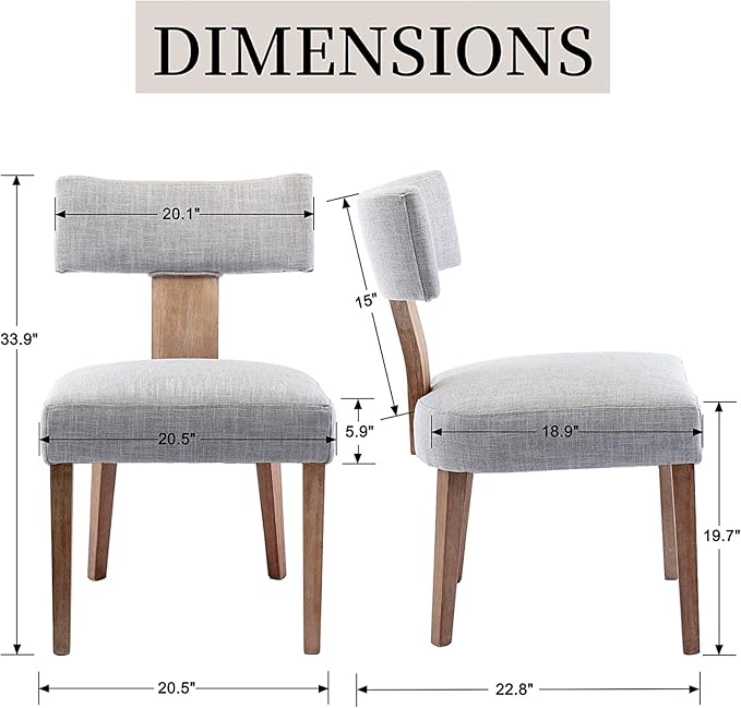 Linen Dining Chairs Set of 6, Modern Dining Chair with Wood Legs, Upholstered Dining Chairs for Dining Room, Kitchen, Vanity, Living Room, Grey