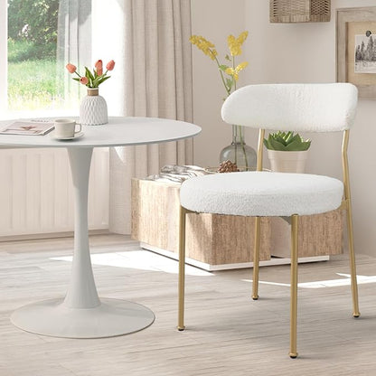 SoarFlash Kitchen Table and Chairs for 2, 31.5" Dining Table Set for 2 with Boucle Upholstered Chairs, 3 Piece Round Kitchen Table Set, Dining Room Table Set for Small Space, Apartment, Beige/White