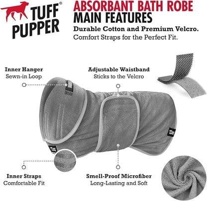 Tuff Pupper Fast Drying Dog Bath Robe | 800 GSM Plush Dog Towel Bathrobe/Dressing Gown | Super Absorbent Pet/Puppy Bathrobe | Adjustable Hood & Belly Strap | Super Soft | Fast Drying (XXXL, Gray)