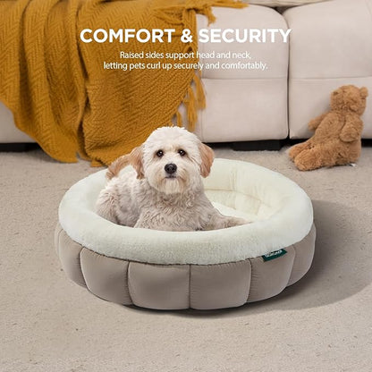 BALANCE Cat Beds for Indoor Cats, Washable Round Cat Bed, Cute Kitten Bed with Anti-Slip Bottom for Kitty and Puppy, 23 Inches, Goat