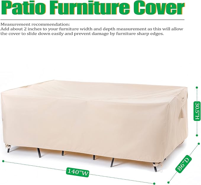F&J Outdoors Waterproof Anti-UV Heavy Duty Rip-stop Fabric Extra Large Patio Furniture Covers, 140"x86"