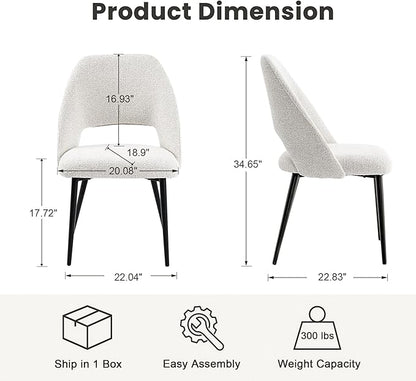 Rowill Dining Chairs Set of 4 Upholstered Dining Room Chairs Mid Century Modern Dining Chairs Kitchen Chairs Accent Chair with Metal Legs for Living Room Bedroom, Boucle Fabric Beige