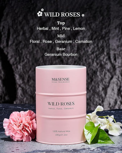 M&SENSE Wild Rose Large Natural Scented Candle, 120 Hours Long Lasting Soy Candles 21.2oz, Stress Relief Luxury Aromatherapy Candles for Women, Romantic Candle Valentines Day Gifts for Her