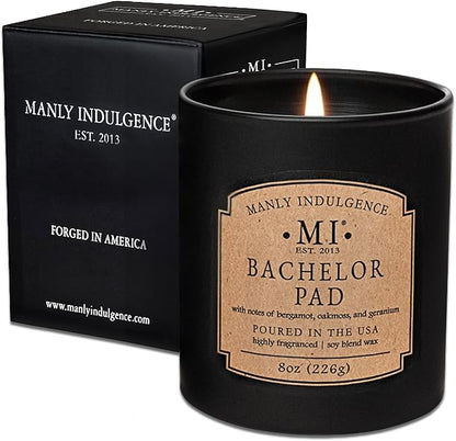 Manly Indulgence Bachelor Pad Scented Candles for Men, Premium Soy Blend Wax, 45H Burn, Candles for Home Scented, Gift-Ready Packaging - Made in The USA