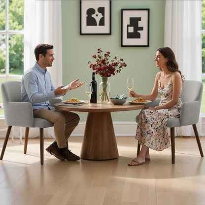 Upholstered Dining Chairs Set of 4, Modern Kitchen Chairs with Back and Curved Armrest, Fabric Side Dining Room Chairs with Wood Legs for Kitchen Dining Room Restaurant, Grey