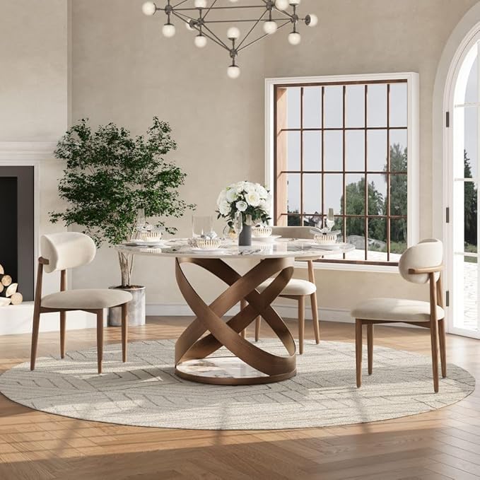 POVISON 51" Modern Round Dining Table, Pandora Round Kitchen Table for 4, Sintered Stone Dining Room Table top with Bronze X Carbon Steel Base (Dining Table Only)