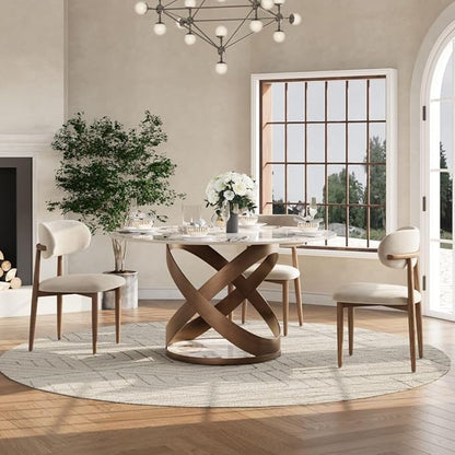POVISON 51" Modern Round Dining Table, Pandora Round Kitchen Table for 4, Sintered Stone Dining Room Table top with Bronze X Carbon Steel Base (Dining Table Only)