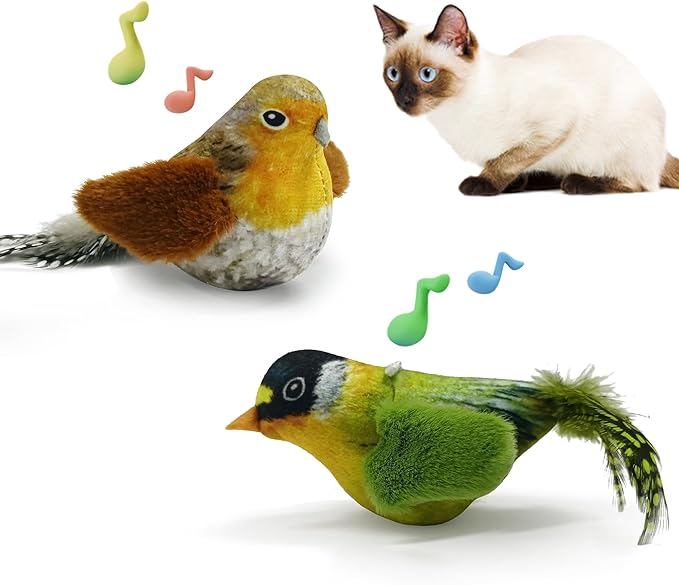 LEWISER Cat Toys Chirping Tit 2 Pcs with Catnip SilverVine, Suitable for Cat Wand Toys, Simulation Bird Design, Interactive Toys for Indoor Kitty Kitten Exercise, Green and Ground