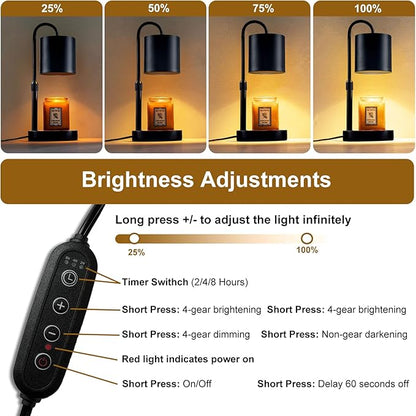 Briever Dimmable Candle Warmer Lamp with Timer, Height Adjustable Electric Candle Wax Warmer, Christmas Birthday Gifts for Women Mom, House Warming Gifts New Home Room Decor, Black Solid Wood Base