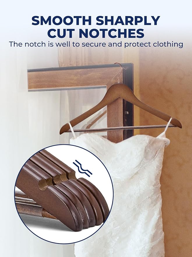 Smartor Wooden Hangers 20 Pack, Solid Wood Coat Hanger for Closet, Heavy Duty Wood Hangers for Suits, Shirts, Dresses, with 360° Rose Gold Hook, Non Slip Pant Bar, Walnut