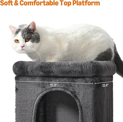 Amazon Basics 30-Inch Cat Tree Tower, Activity Center with 2 Plush Condos, Sisal Scratching Post and Hanging Pompom, Gray