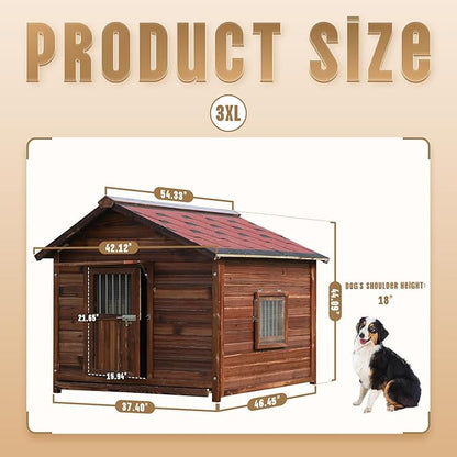 Extra Large Dog House Outdoor Made of Solid Pine Wood, Warm Doghouse, Dog House with Elevated Floor for Large Dogs, (Wood, 3XL)