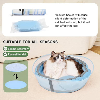 Cat Beds for Indoor Cats, Round Dog Bed for Small Dogs, Puppy, Kitten -Soft Plush Washable Cat Bed Calming with Protective Shield (Blue，21 Inches)