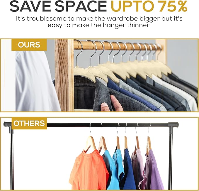 50 Pack New Premium Quality Velvet Hangers Ultra Thin Non Slip Adult Felt Space Saving Hangers for Closet Heavy Duty Coat Pants Jackets Dress Hangers 360° Swivel Hook Hold Upto 10 lbs Ivory