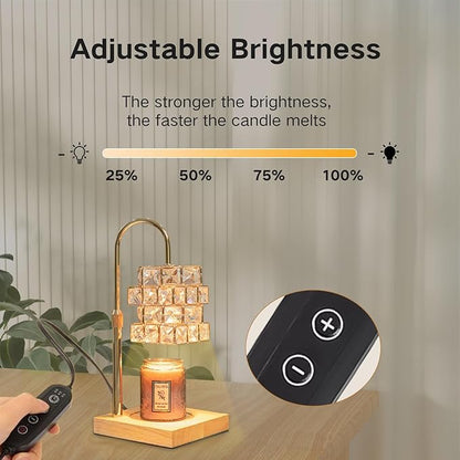 Crystal Candle Warmer Lamp With 2 Bulbs - Adjustable Height, Dimmable, Compatible With Large Jar Candles - Amber Glass, Home Decor Gift for Mom