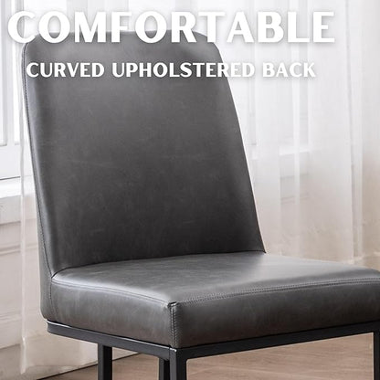 Charcoal PU Leather Dining Chairs Set of 6 Mid Century Modern Comfortable Dining Room Chair with Curved Backrest, Upholstered Kitchen Side Chairs with Black Metal Legs