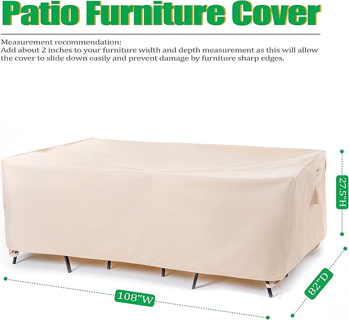 F&J Outdoors Patio Furniture Covers, Waterproof Anti-UV for Table and Chairs Set, Beige, 108"x82"