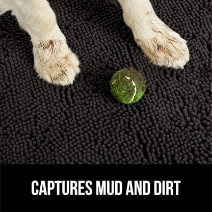 GORILLA GRIP SoakSTOPPER Dog Door Mat, 60x36 Machine Washable Rug Absorbent Doormat Captures Moisture Mud Dirt, Quick Dry Soft Chenille Entryway Rugs Indoor Entrance Mats for Dog Paws, Black