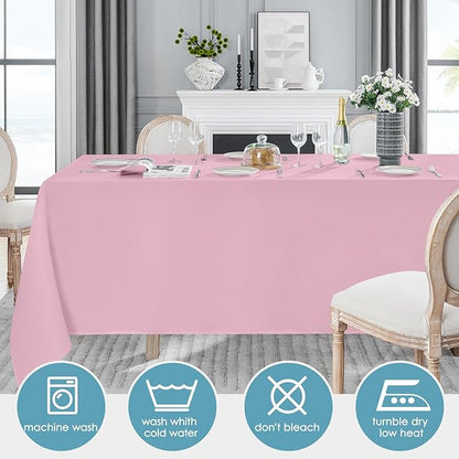 VidaFete Tablecloth 2 Pack 90 * 156inch Rectangle Table Cloth Polyester, Stain Wrinkle Resistant Polyester Dining Table Cover for Kitchen Dinning Party Wedding Rectangular Buffet Decoration(Pink)