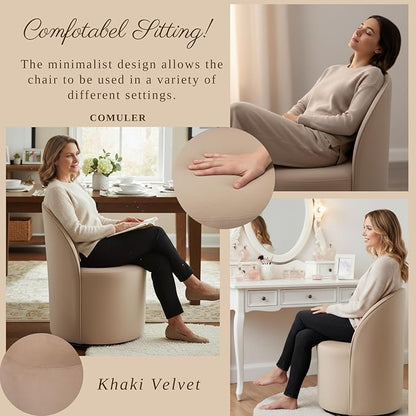 Modern Barrel Dining Chairs Set of 2, Swivel Base Khaki Accent Chair 360°Rotating Vanity Chair Mid-Century Dining Side Chair Kitchen Chair for Living Room, Bedroom, Home, Office, Kitchen