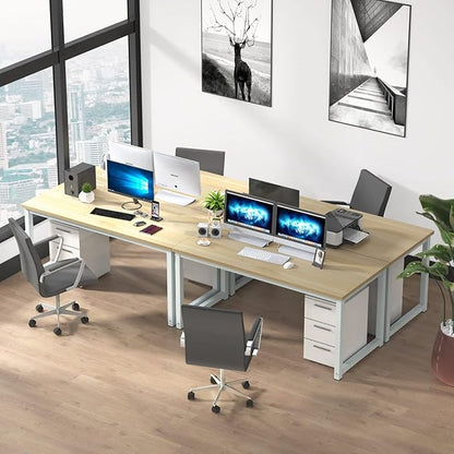 NSdirect 63" Computer Desk,Large Home Office Desk Wide Workstation 1 inch Thicker Tabletop for Writing,Games and Home Work PC Desk Modern Finish Wood Board and Sturdy Steel Legs,Oak+White