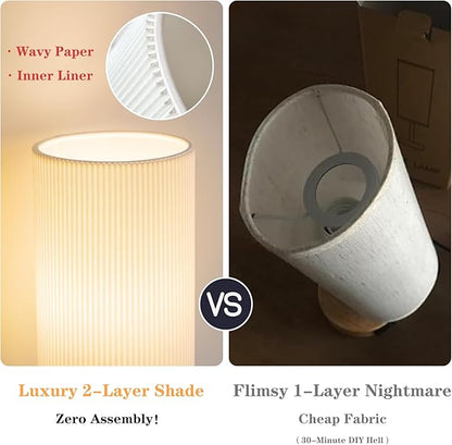 MODIVO Bedside Table Lamp with USB-C/A Charging & Touch Control, 17" Bronze Color-Finish Design & Dual-Layer Wave Shade - 3-Level Dimmable, Stable Base (E26 Bulb Included)
