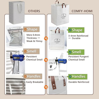 COMFY HOMI 2Pack 76L Laundry Basket & Hamper, Large Collapsible Waterproof Clothes Baskets with Handles, Freestanding Laundry Hampers for Bedroom Bathroom Dorm - 15.8x11.8x21.7 Inch - all white