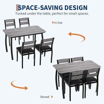 GAOMON 5 Piece Dining Table Set for 4, Space-Saving Kitchen Table with Upholstered Chairs, Modern Angled Corner Design, Compact Dinner Set for Small Spaces, Apartment, Dining Room, Grey