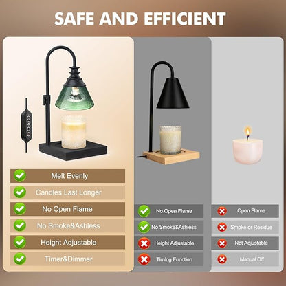 Uflatek Candle Warmer Lamp with Timer DarkGreen, Adjustable Height Dimmable Lamp with 2 Bulbs,Vintage Home Decor, Housewarming Birthday Gifts for Women Mom