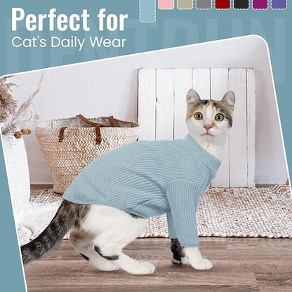DENTRUN Sphynx Hairless Cats Shirt Pullover Kitten T-Shirts, Breathable Cat Wear Turtleneck Sweater Adorable Cat's Clothes Vest Pajamas Jumpsuit