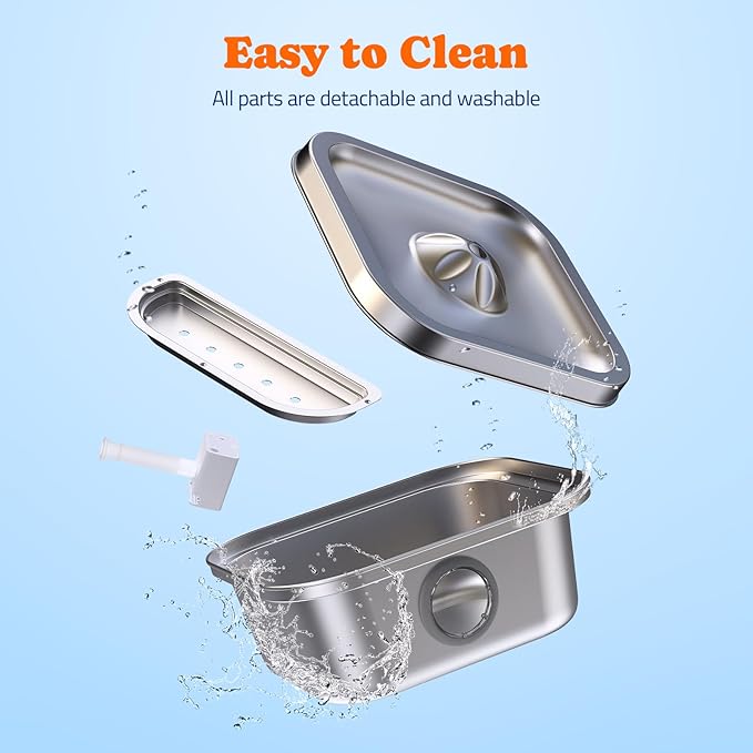 Cat Water Fountain Stainless Steel, 4L/135oz Pet Fountain, Automatic Dog Drinking Dispenser with Water Level Window, Filter, Quiet Pump, Silver