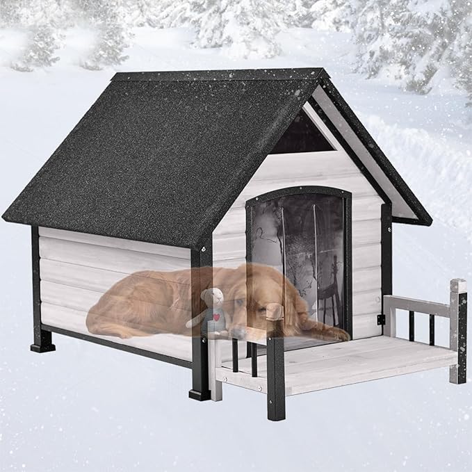 Dog House Outdoor,Dog Kennel Outside for Large Breed,Weatherproof Large Dog Shelter with Anti-Chewing Iron Frame (White-N, 45" D x 32.9" W x 32.6" H)