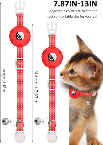 AirTag Cat Collar, Reflective Kitten Collar Breakaway Apple Air Tag GPS with Holder and Bell, Lightweight Tracker Collars for Girl Boy Cats, Kittens Puppies (Red)