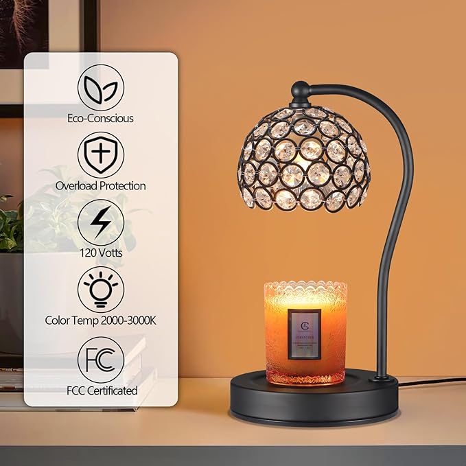 Dimmable Electric Candle Warmer Lamp with Timer Home Decor Wax Melts Warmer for Jar Scented Candles with 2 Bulbs Birthday Gifts for Women Mom Wife
