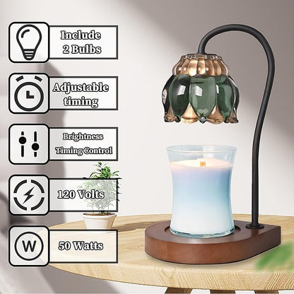 Candle Warmer Lamp Christmas Gifts - Birthday Gifts for Women Mom, Compatible with All Jar Candles, Wax Melt for Candle Home Decor, Modern Farmhouse Decor, Candle Warmer Timer DarkGreen