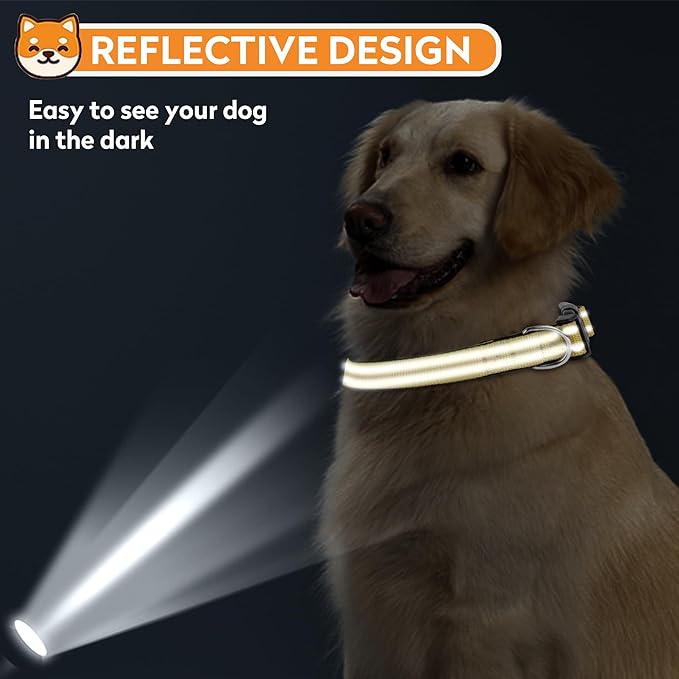 Reflective Dog Collar, Adjustable Soft Neoprene Padded Nylon Pet Collars with Buckle for Medium Dogs, Khaki,M