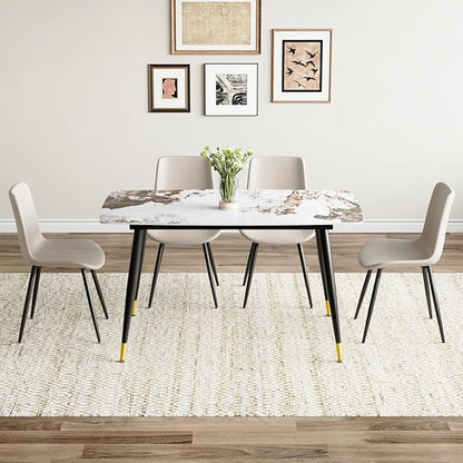 Small Dining Table Set for 4, 50'' Sintered Stone Dining Table with 4 Chairs, Easy to Assemble, Suitable for Small Spaces