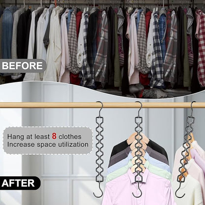 12 Pack Space Saving Hangers for Clothes, Heavy Duty 30Lbs Capacity Magic Clothes Space Saver Sturdy Metal Hanger Organizer with 360° Swivel Hook, Closet Organizers Storage Dorm Essentials Black