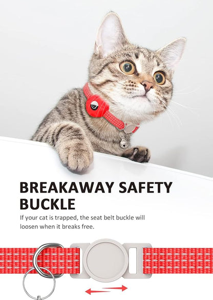 AirTag Cat Collar, Reflective Kitten Collar Breakaway Apple Air Tag GPS with Holder and Bell, Lightweight Tracker Collars for Girl Boy Cats, Kittens Puppies (Red)