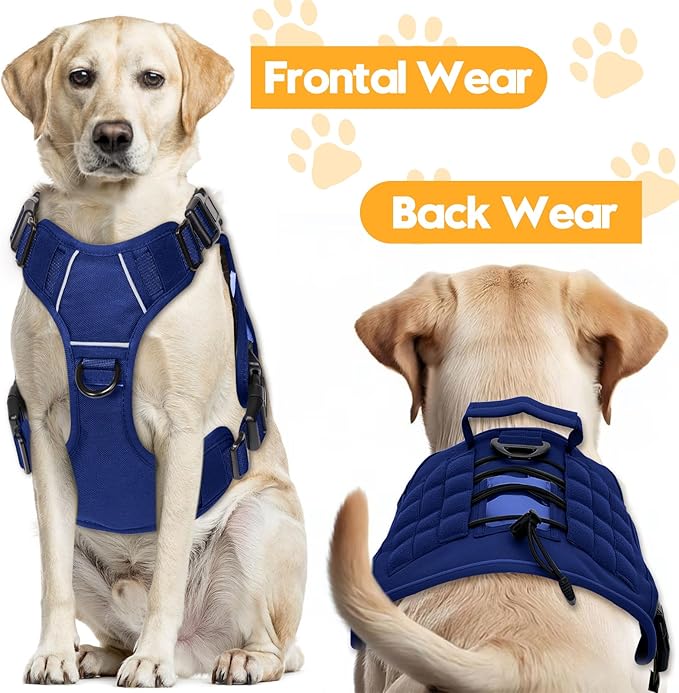 Heavy-Duty Tactical Dog Harness for Large Dogs, No Pull Adjustable Reflective Pet Vest with Molle System, K9 Military-Grade Control for Service Training, Outdoor & 10+ Breeds, Dazzling Blue, X-Large