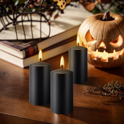 2"x4" High Black Pillar Candles, Set of 20 Unscented. Bulk Buy. Ideal for Halloween, Wedding, Emergency Lanterns, Household, Wedding and Home Décor Candlesticks