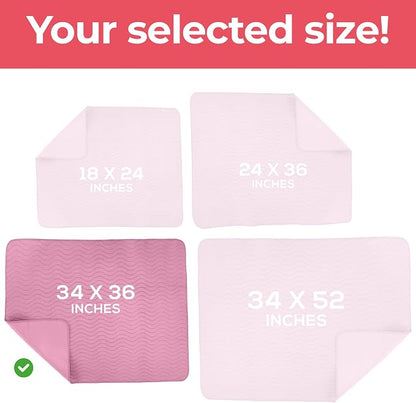 Utopia Bedding Washable Underpads 34" x 36" (Pack of 4), Waterproof Reusable Heavy Absorbency Incontinence Bed Pads for Adults, Kids, Elderly and Pets, Bedwetting Pads for Sofa and Couch (Pink)