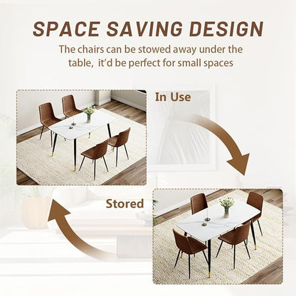 50'' Dining Table Set for 4, Dining Room Sets for 4, Sintered Stone Dining Table Chairs Set of 4, Easy to Assemble，Suitable for Small Spaces