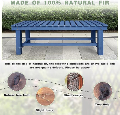 Outdoor Garden Wood Bench, 3-Person Weatherproof Wooden Bench Park Narrow Bench, Never Rot or Fade Waterproof Backless Bench for Entryway, Outdoor, Patio, Porch, Backyard and Park (Blue,47.2''/120cm)