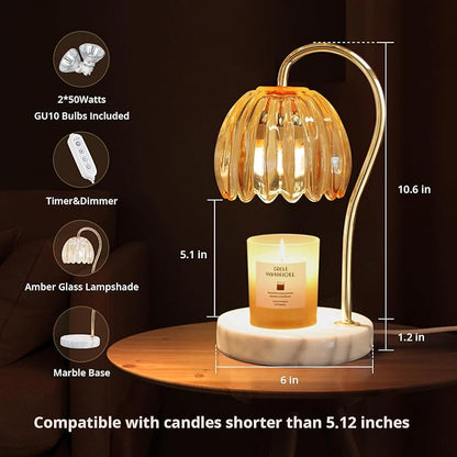 Candle Warmer Lamp with Timer, Electric Candle Warmer with 2 Bulbs for Scented Candles, Dimmable Wax Melt Warmer with Marble Base for Home Room Décor, Gifts for Women Mom